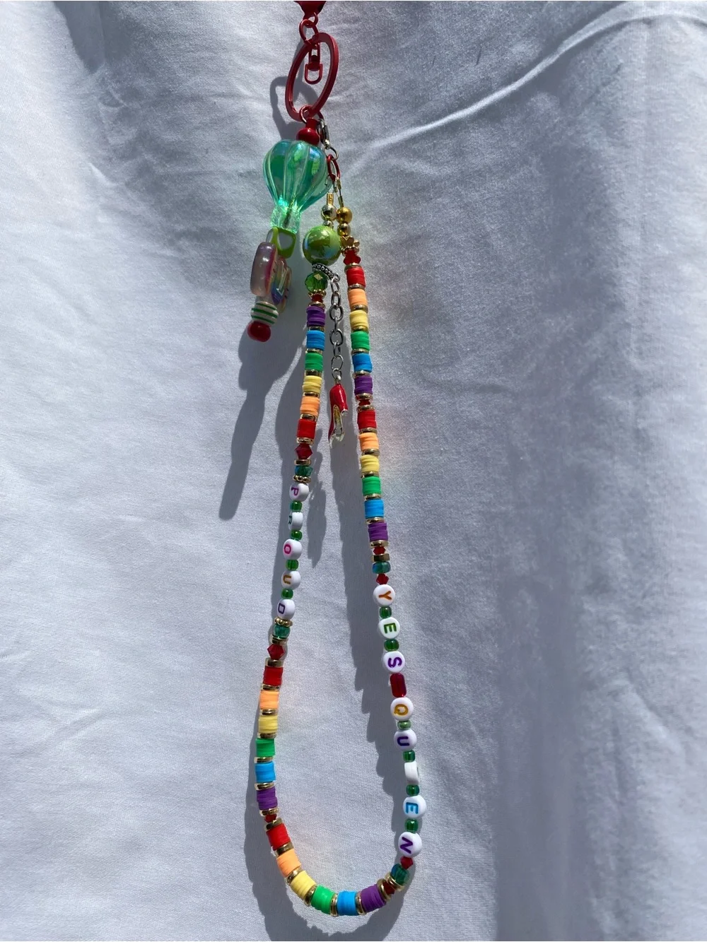 Beaded Rainbow Keychain with beaded bar.  For the “Queen”